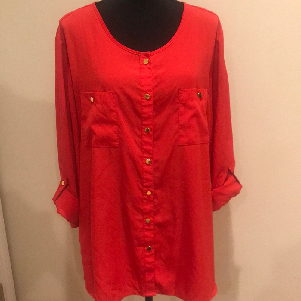 JM Collection Coral Blouse - Size 16